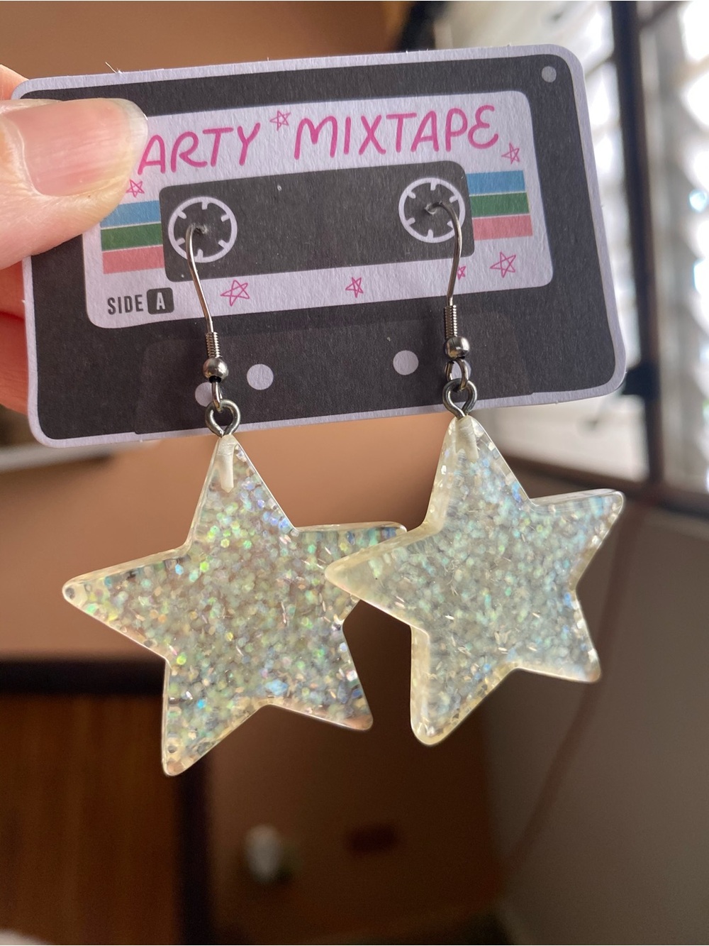 Sparkle Star Earrings - Iridescent White